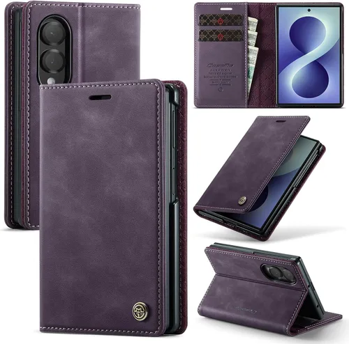 Vista 121 de Funda tipo cartera para Samsung Galaxy Z Flip 7 de piel con tarjetero y función atril, cierre magnético, bloqueo RFID, TPU a prueba de golpes Negro