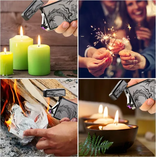 Vista 7 de Encendedor eléctrico, recargable por USB, arco de plasma, resistente al viento, sin llama, electrónico, sin butano, mini encendedor para velas