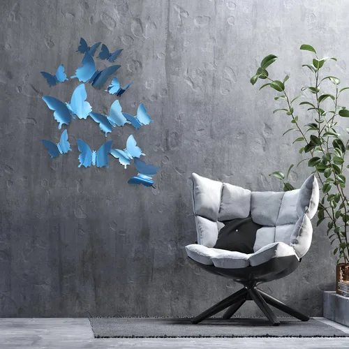 Vista 5 de CAYUDEN - Calcomanías 3D de pared de mariposa, 24 piezas extraíbles de 3 tamaños 3D de mariposa azul para decoración de pared, calcomanías