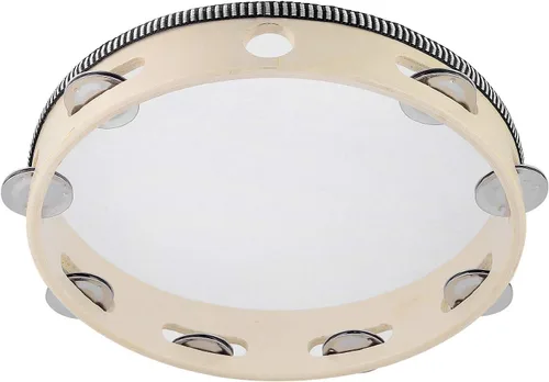 Vista 2 de Javik Pandereta instrumento musical para adultos, panderetas de mano de 10 pulgadas tambor de madera con jingles de metal, instrumentos de percusión