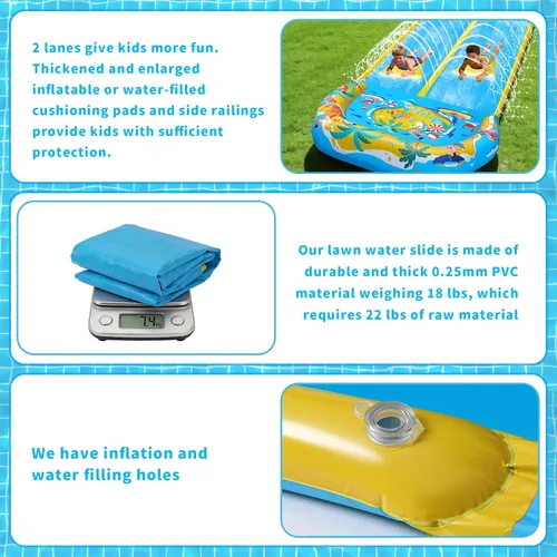 Vista 4 de Toboganes de agua y toboganes de agua dobles de 40 pies con 2 tablas de bodyboard, toboganes de agua inflables gigantes para niños y adultos, patio