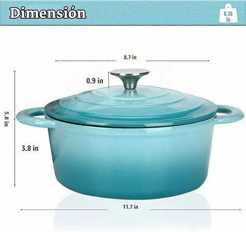 Vista 2 de COOKWIN Horno holandés de hierro fundido, olla redonda de 3 QT con tapa autobronceadora para hornear en casa, brasero, cocina, excelentes regalos