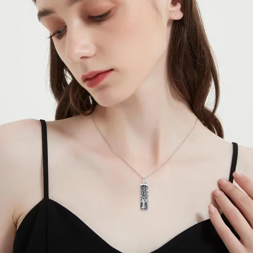 Vista 45 de Collar con colgante de urna de cenizas de cremación y árbol de la vida para mujer, plata de ley US1