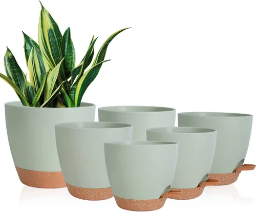 Vista 13 de Vanslogreen Macetas Paquete de 5, Macetas de 7/6.5/6/5.5/5 Pulgadas de Riego Automático con Agujeros de Drenaje para Plantas de Interior, Macetas