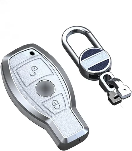 Vista 8 de SANRILY Funda para llavero de piel de metal con 2 botones, color negro, para Mercedes Benz Clase G W463 GLK A, B, S, M, AMG, con llavero