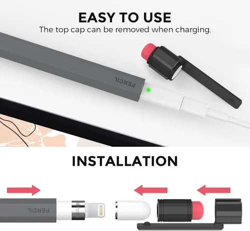 Vista 4 de TRONWIN Funda para Apple Pencil de 1ª generación, funda de silicona con agarre perfecto, diseño clásico con clip resistente compatible con Apple