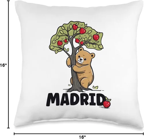 Vista 4 de Souvenirs Y Recuerdos De Lugares De España Precious Illustration of The Bear and The Madroño of Madrid - Almohada de 16 x 16 pulgadas, multicolor
