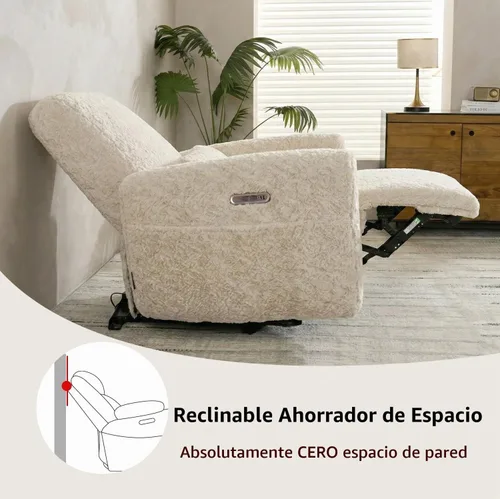 Vista 4 de EONIX Silla reclinable de pared Zero Clearance, tela de felpa prémium Beige