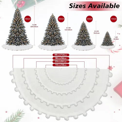 Vista 9 de ORTIGIA Falda blanca para árbol de Navidad de 48 pulgadas con POM POM, falda de árbol de Navidad de felpa suave de piel sintética blanca para árbol