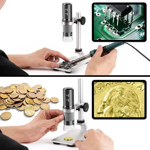 Vista 5 de Cámara de microscopio digital WiFi 4K 3840x2160p con soporte de metal ajustable, microscopio portátil inalámbrico para iPhone teléfono Android