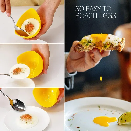 Vista 3 de Tazas de silicona para cocinar huevos con soportes de anillo, molde para hervir huevos para microondas, freidora de aire y cocina de estufa