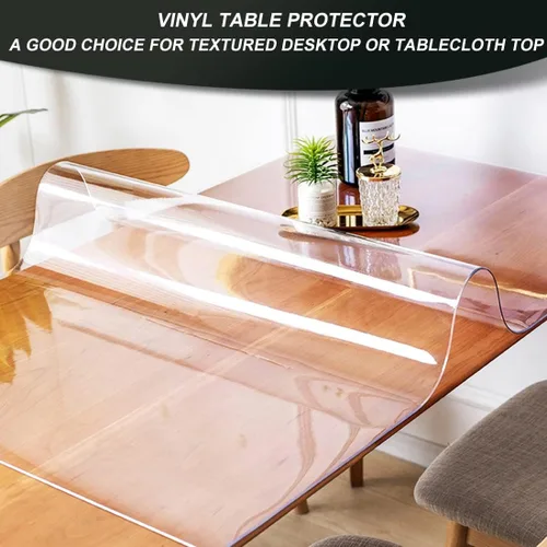 Vista 2 de Protección de mesa de PVC transparente de varios tamaños para mesa de comedor pequeña, resistente al calor, impermeable, tapete de computadora