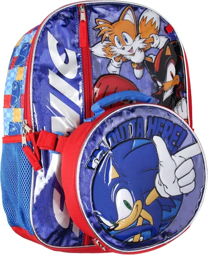 Vista 2 de AI ACCESSORY INNOVATIONS Sonic The Hedgehog - Mochila de 16 pulgadas de moldeado rápido, bolsa de cincha, juego de 5 piezas