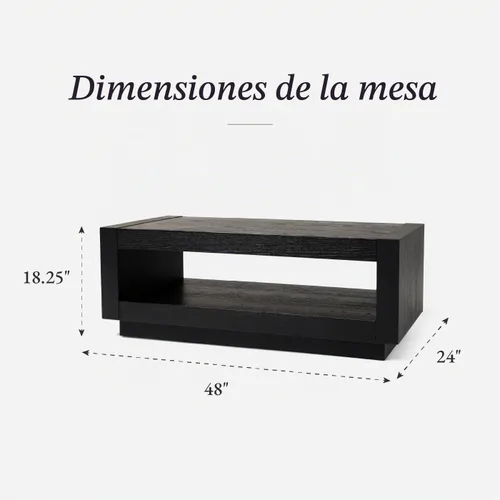 Vista 3 de Maven Lane Artemis Mesa de Café – Mesa Rectangular de 45 cm con Almacenamiento – Madera Sólida Negra – Ideal para Sala de Estar y Salón