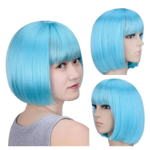 Vista 47 de Pelucas Bob con flequillo, peluca de cabello castaño rojizo de 10 Caoba