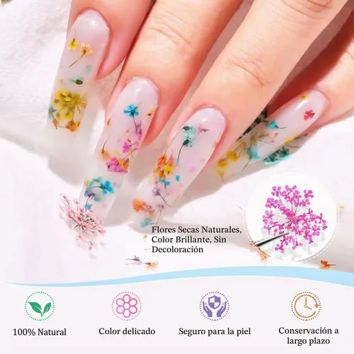 Vista 5 de 4 cajas de flores secas 3D para uñas, mini flores secas calcomanías de uñas S-055-01-04 Conjunto