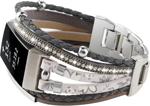 Vista 2 de Correa de cuero elegante compatible con Fitbit Charge 4 Charge 3 pulseras bohemias para mujer correa de repuesto para accesorios Charge 4Charge 33SE