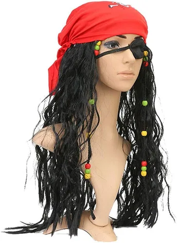 Vista 3 de Disfraz de piratas del Caribe Jack Sparrow máscara Cosplay adulto capitán pirata Headscarf accesorios conjuntos para Halloween regalo de fantasía