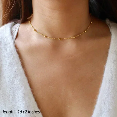 Vista 3 de Turandoss - Collares chapados en oro de 14 quilates para mujer, hechos a mano con múltiples capas de perlas de barra, moneda de disco, luna