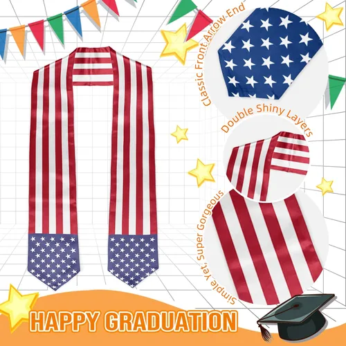 Vista 4 de Estolas de graduación con bandera, estola de graduación, regalo para el día de la graduación, 72 pulgadas de largo