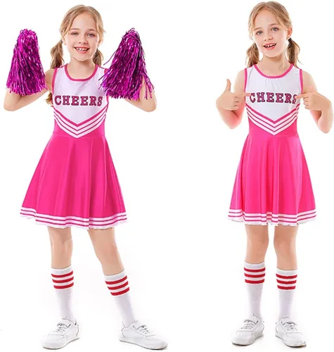 Vista 4 de Disfraces de animadora para niñas, vestidos de animadora, uniforme de animación, pompones