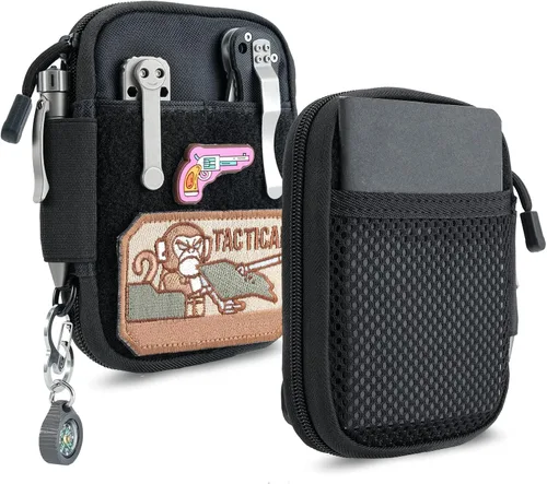 Vista 10 de Sayram EDC - Organizador de bolsa pequeña para multiherramienta, bolsa táctica de nailon con panel de parches de bricolaje con anillo en D, bolsa