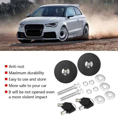 Vista 4 de Bloqueo de capó del motor, aleación de aluminio universal para automóvil, cubierta de capó de motor, kit de pasador de llave de bloqueo