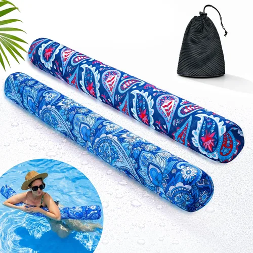 Vista 10 de Fideos inflables para piscina, paquete de 2 de tela suave de secado rápido cubiertos, fideos flotadores grandes para piscina, flotadores premium