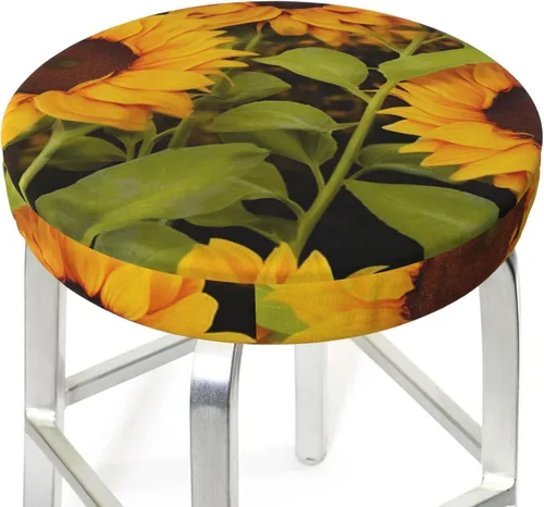 Vista 3 de OUSIKA Fundas de taburete de flores de sol, fundas redondas para sillas elásticas, fundas de cojín de taburete de bar lavables con respaldo