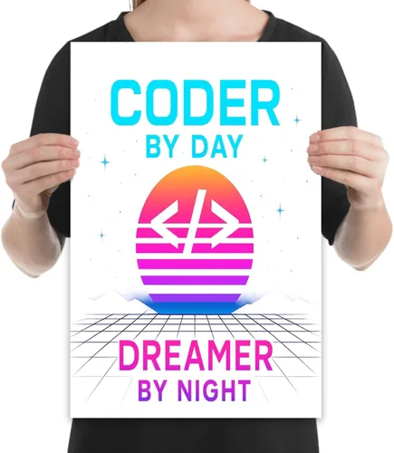 Vista 2 de Futuristic Typography Neon Synthwave Poster - 13x19 Poster - Gloss Paper Finish - Wall Decor for Game Room or Office