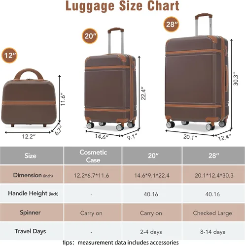 Vista 195 de Merax Equipaje, maleta extensible rígida con ruedas giratorias ligeras, Negro -, 40/48/52