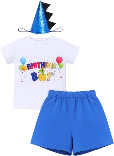 Vista 18 de ODASDO Conjunto de camiseta de manga corta para bebé, diseño de dinosaurio, 1º, 2º y 3º cumpleaños