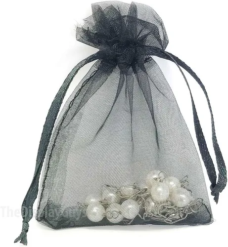 Vista 5 de TheDisplayGuys - Paquete de 48 bolsas de regalo de organza transparente negra de 2 x 2-3/4 pulgadas con cordón, bolsas de regalo para joyas, bolsas