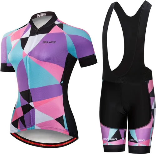 Vista 161 de Camiseta de ciclismo para mujer, manga corta y pantalones cortos de ciclismo acolchados para verano