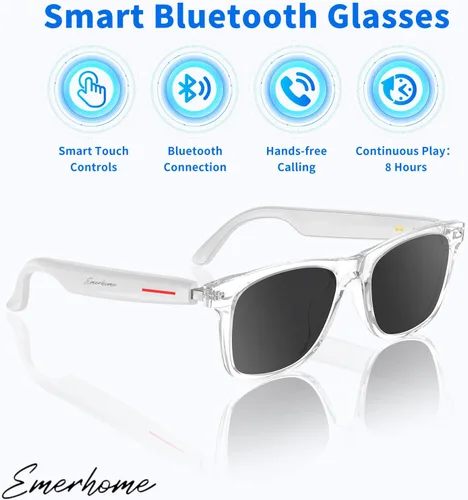 Vista 3 de Emerhome Gafas de sol inteligentes Bluetooth - Gafas de audio para hombres y mujeres, control táctil, protección UV para exteriores y control