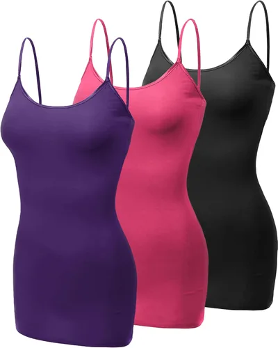 Vista 241 de Emmalise Camisola larga casual básica para mujer, con tirantes ajustables, top en capas