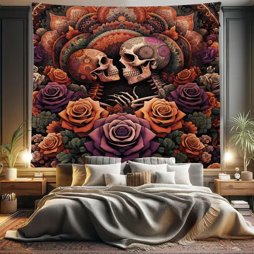Vista 139 de Ambesonne Tapiz verde, fases lunares alrededor de un árbol de la vida, impresión de diseño bohemio de astrología nocturna, decoración de tela