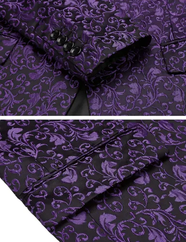 Vista 5 de JINIDU Chaqueta de traje de fiesta floral para hombre elegante para cena boda graduación esmoquin morado Púrpura
