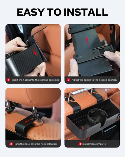 Vista 7 de Benlari Organizador de asiento trasero para reposacabezas de automóvil con portavasos de 3.7 pulgadas, organizador de respaldo de asiento 3 en 1