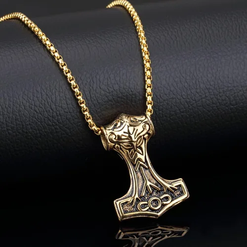 Vista 2 de PAURO Collar con colgante de martillo Thors Mjolnir de acero inoxidable para hombre