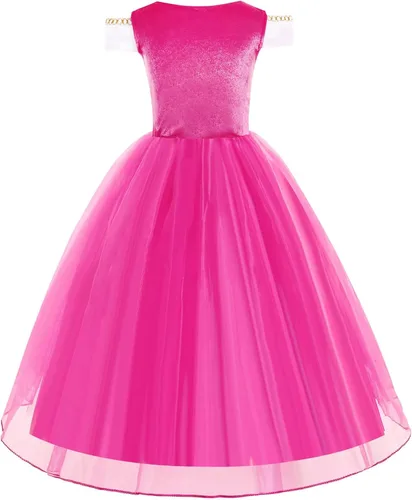 Vista 2 de Mooedcoe Vestidos de princesa rosa para niñas, disfraz con accesorios, fiesta de cosplay para niños de 2 a 8 años