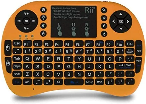 Vista 10 de Teclado táctil Rii i8+ miniatura, inalámbrico 2.4G luz de fondo con ratón para PC/Mac/Android, dorado Negro