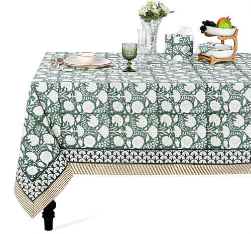 Vista 110 de Ridhi Mantel cuadrado con estampado de bloques de mano de caléndula ámbar
