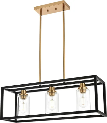 Vista 11 de MELUCEE Candelabro Industrial de 36.2 Pulgadas de Longitud para Isla de Cocina, Luminaria Rectangular de 5 Luces para Comedor Colgante con Acabado
