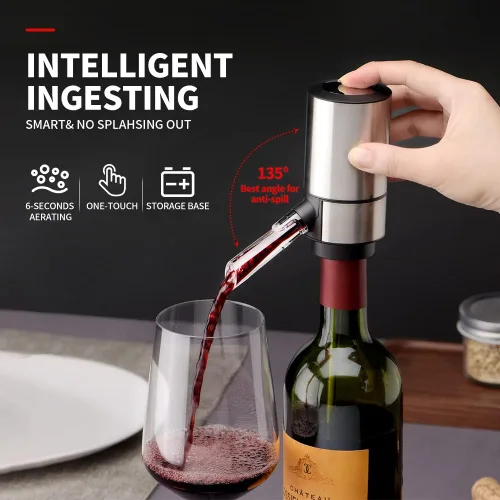 Vista 2 de Regalos de vino - Aireador de vino Pourer-Rocyis Dispensador de vino eléctrico, decantador de vino inteligente de un solo toque con base