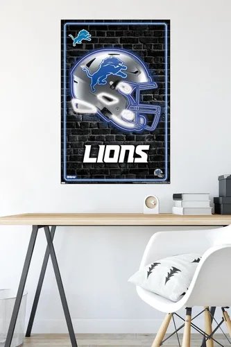 Vista 4 de NFL Detroit Lions - Póster de pared con casco neón 23, 34 pulgadas de largo x 22.4 pulgadas de ancho, versión sin marco