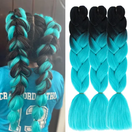 Vista 18 de Cabello trenzado de fibra sintética, tamaño jumbo, extensiones de cabello Kanekalon suave, color negro, (24 pulgadas, 3 piezas)