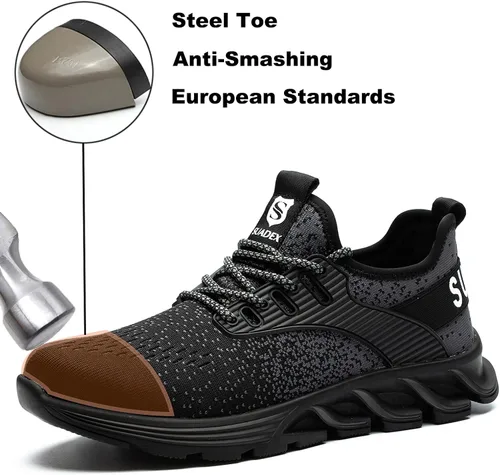 Vista 2 de SUADEX Zapatos de punta de acero para mujer, zapatos de trabajo antideslizantes, ligeros, con punta compuesta, zapatos de seguridad indestructibles