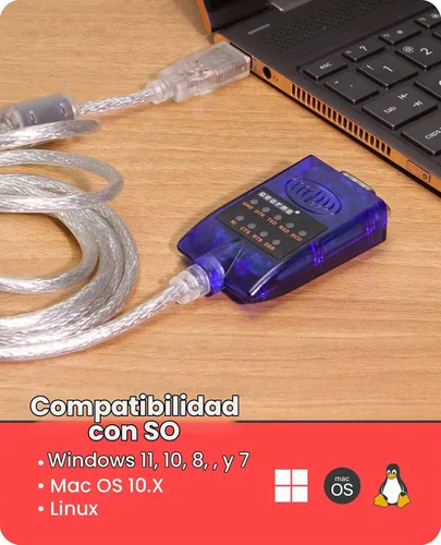 Vista 3 de Gearmo Adaptador USB a serie RS-232 con indicadores LED, chipset FTDI, compatible con Windows 11/10/8.1/8/7, Mac OS X 10.6 y superior
