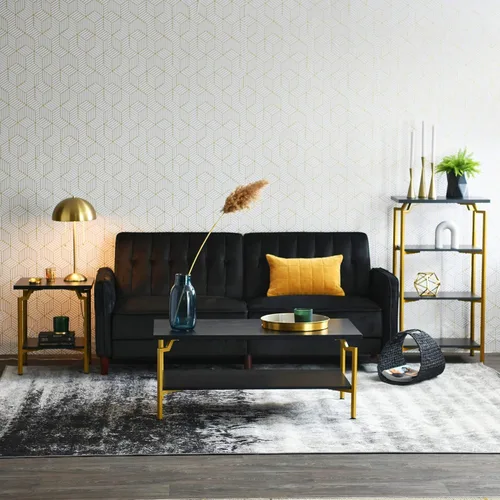 Vista 4 de Household Essentials Mesa de centro rectangular de hierro negro y oro